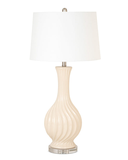 Set of Two Beige Curved Ceramic Table Lamps - Homeroots