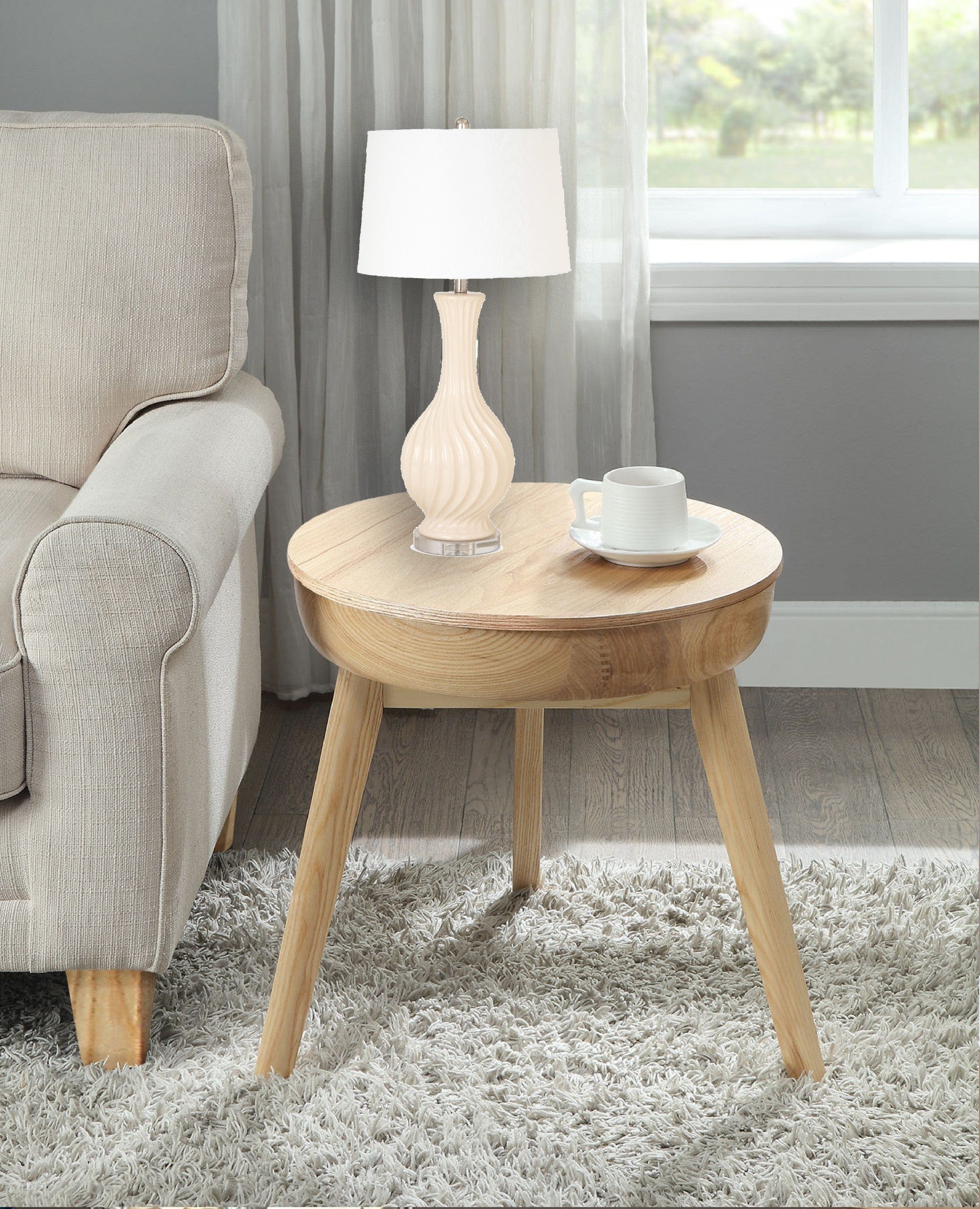 Set of Two Beige Curved Ceramic Table Lamps - Homeroots