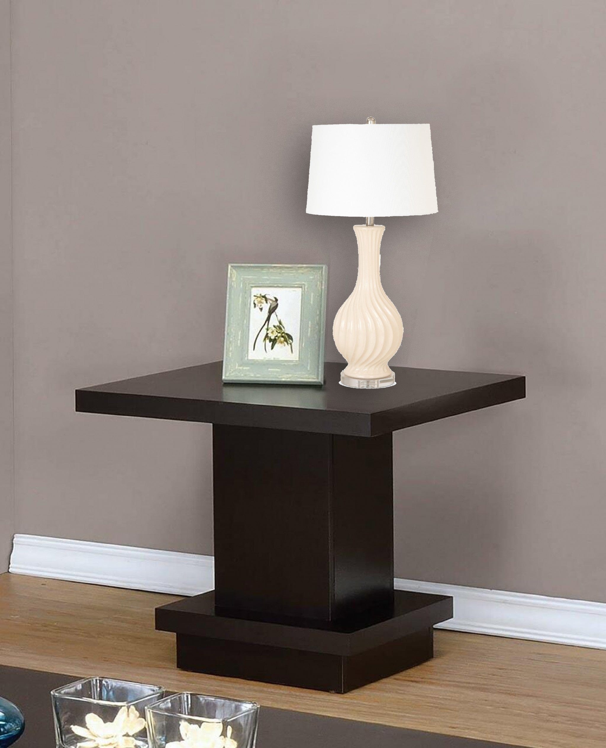 Set of Two Beige Curved Ceramic Table Lamps - Homeroots