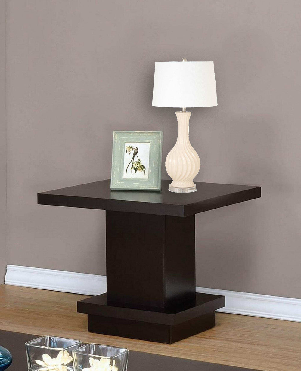 Set of Two Beige Curved Ceramic Table Lamps - Homeroots - Flyclothing LLC