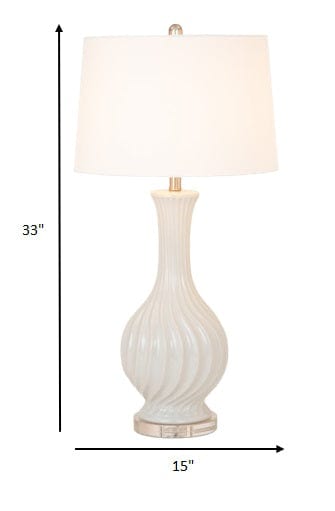 Set of Two Beige Curved Ceramic Table Lamps - Homeroots