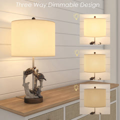 Set of Two 27" Brown Table Lamp With White Drum Shade - Homeroots