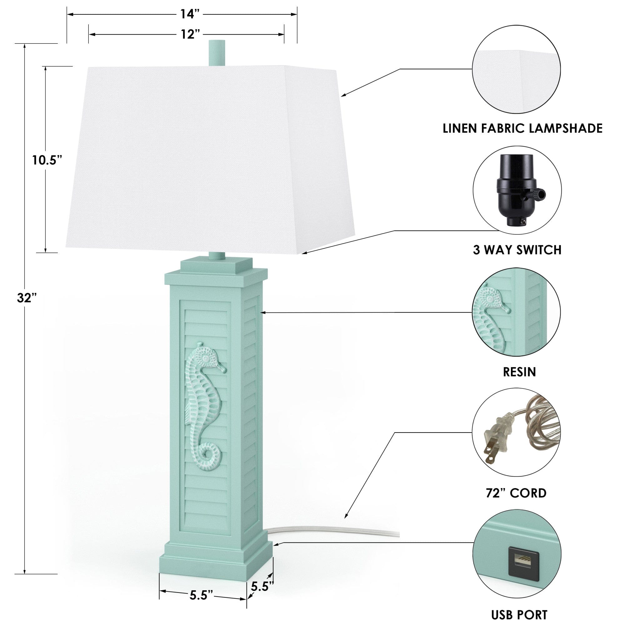 Set of Two 32" Teal Blue Table Lamp With Off White Shade - Homeroots