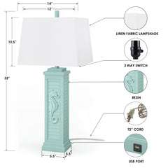 Set of Two 32" Teal Blue Table Lamp With Off White Shade - Homeroots