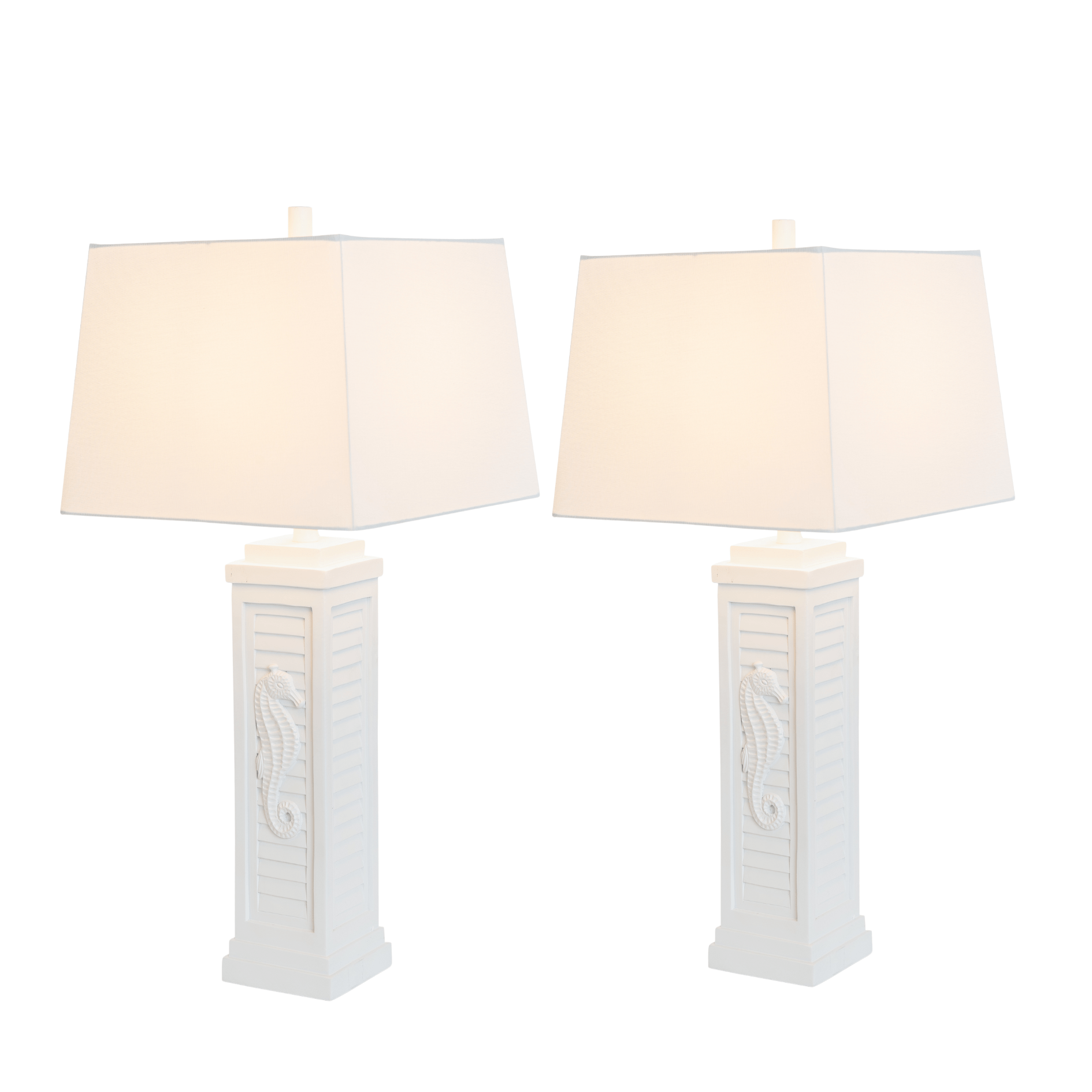 Set of Two 32" White Table Lamp With Off White Shade - Homeroots