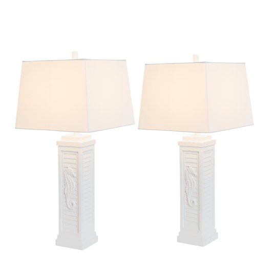 Set of Two 32" White Table Lamp With Off White Shade - Homeroots