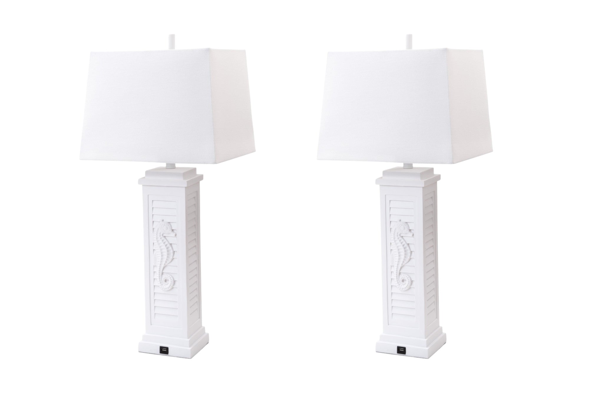 Set of Two 32" White Table Lamp With Off White Shade - Homeroots