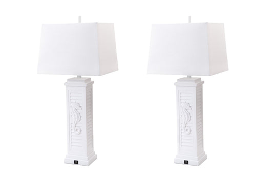 Set of Two 32" White Table Lamp With Off White Shade - Homeroots