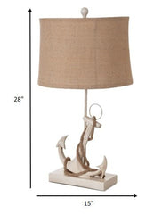Set of Two Tan and White Anchor Table Lamps - Homeroots