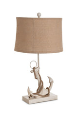 Set of Two Tan and White Anchor Table Lamps - Homeroots