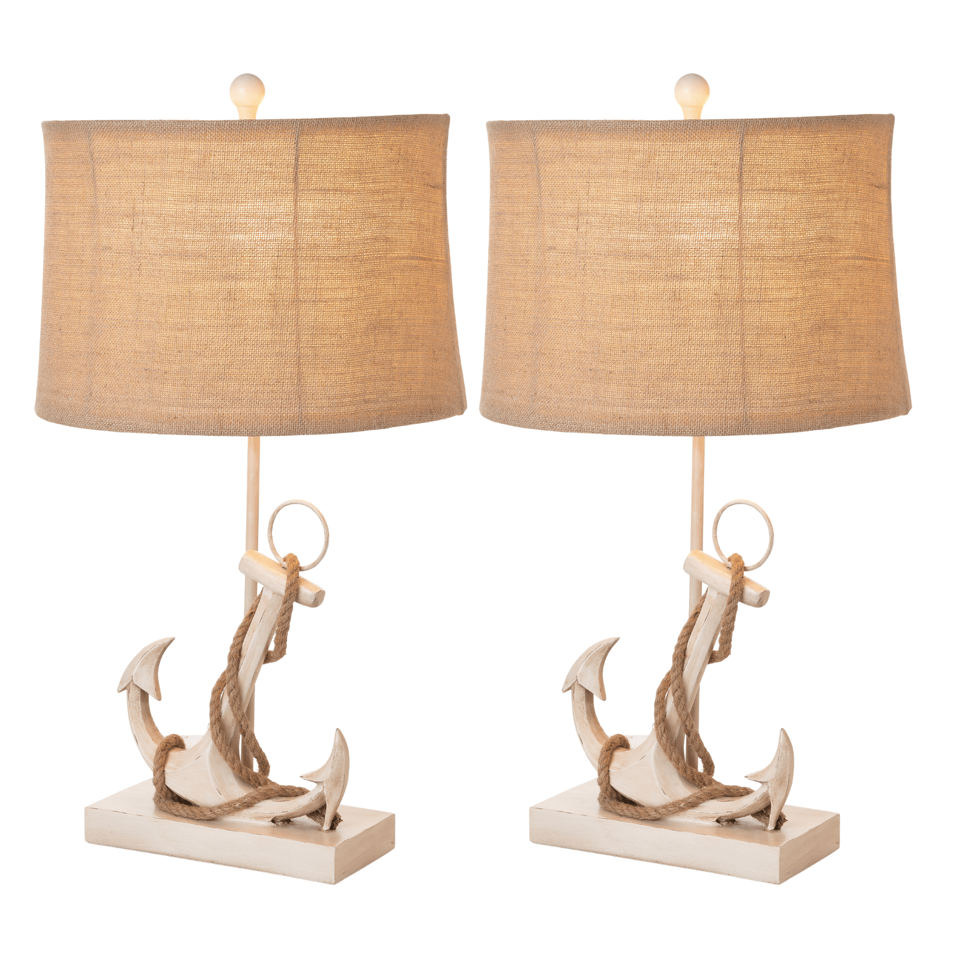 Set of Two Tan and White Anchor Table Lamps - Homeroots