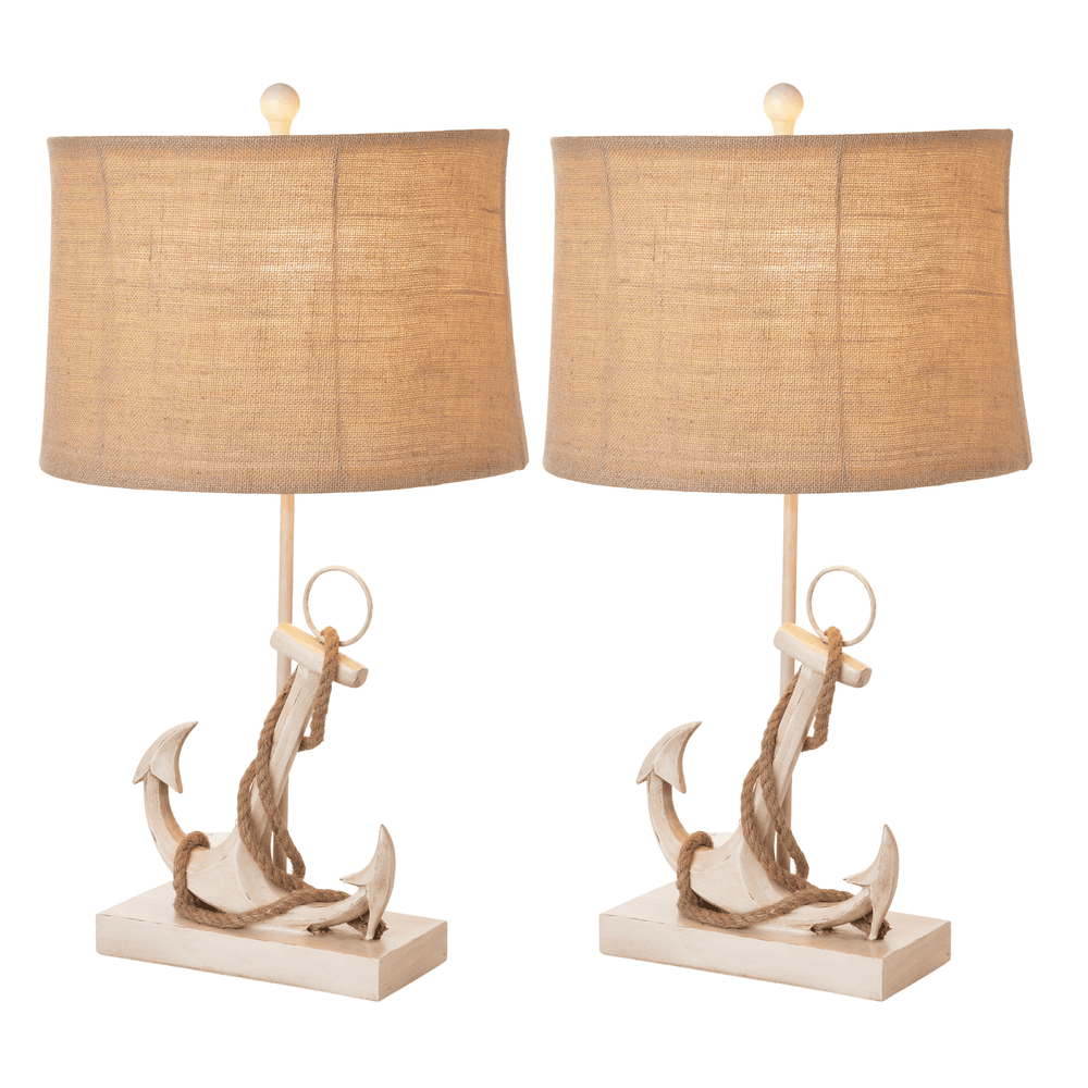 Set of Two Tan and White Anchor Table Lamps - Homeroots - Flyclothing LLC
