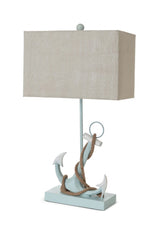 Set of Two 28" Blue Coastal Anchor Table Lamps With Beige Shade - Homeroots
