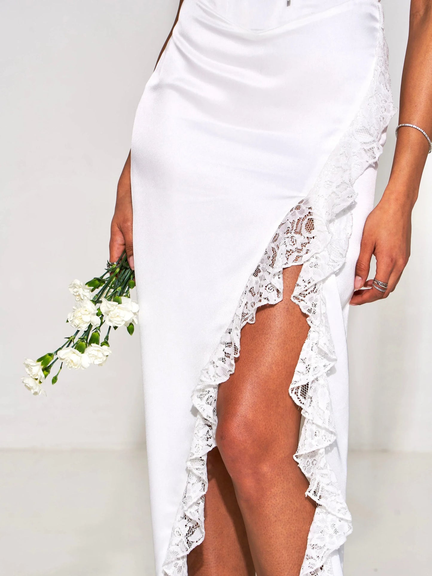 Freddie White Lace Satin Maxi Corset Dress - Miss Circle - Flyclothing LLC