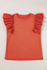 Ruffled Round Neck Cap Sleeve Blouse - Trendsi - Flyclothing LLC