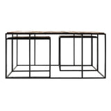 Set of Three 39" Brown And Black Solid Wood And Iron Square Nested Coffee Tables - Homeroots