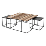 Set of Three 39" Brown And Black Solid Wood And Iron Square Nested Coffee Tables - Homeroots