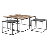 Set of Three 39" Brown And Black Solid Wood And Iron Square Nested Coffee Tables - Homeroots