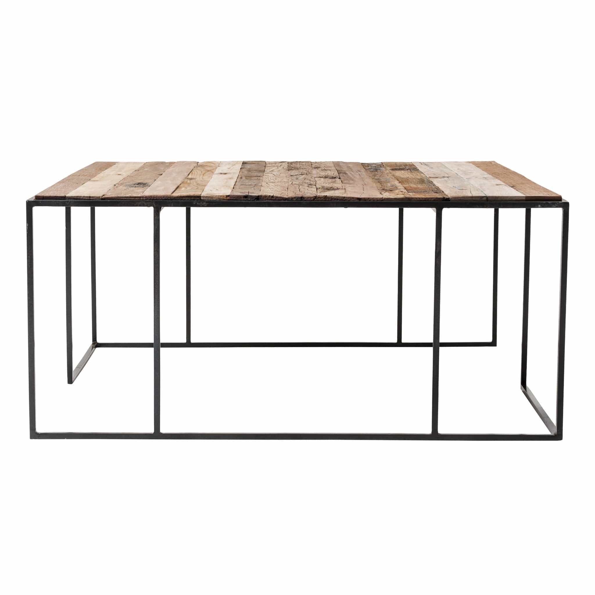 Set of Three 39" Brown And Black Solid Wood And Iron Square Nested Coffee Tables - Homeroots
