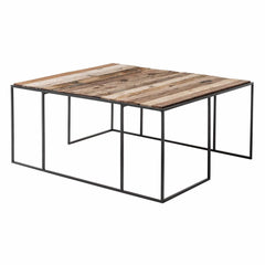 Set of Three 39" Brown And Black Solid Wood And Iron Square Nested Coffee Tables - Homeroots