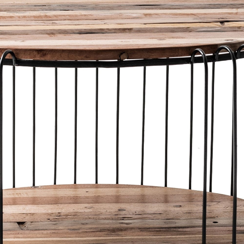 32" Natural And Black Solid Wood And Steel Round Coffee Table With Shelf - Homeroots - Flyclothing LLC