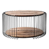 32" Natural And Black Solid Wood And Steel Round Coffee Table With Shelf - Homeroots