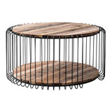 32" Natural And Black Solid Wood And Steel Round Coffee Table With Shelf - Homeroots