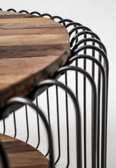32" Natural And Black Solid Wood And Steel Round Coffee Table With Shelf