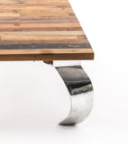 39" Natural And Silver Metallic Reclaimed Wood And Aluminum Square Coffee Table - Homeroots