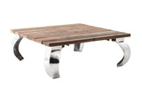 39" Natural And Silver Metallic Reclaimed Wood And Aluminum Square Coffee Table - Homeroots