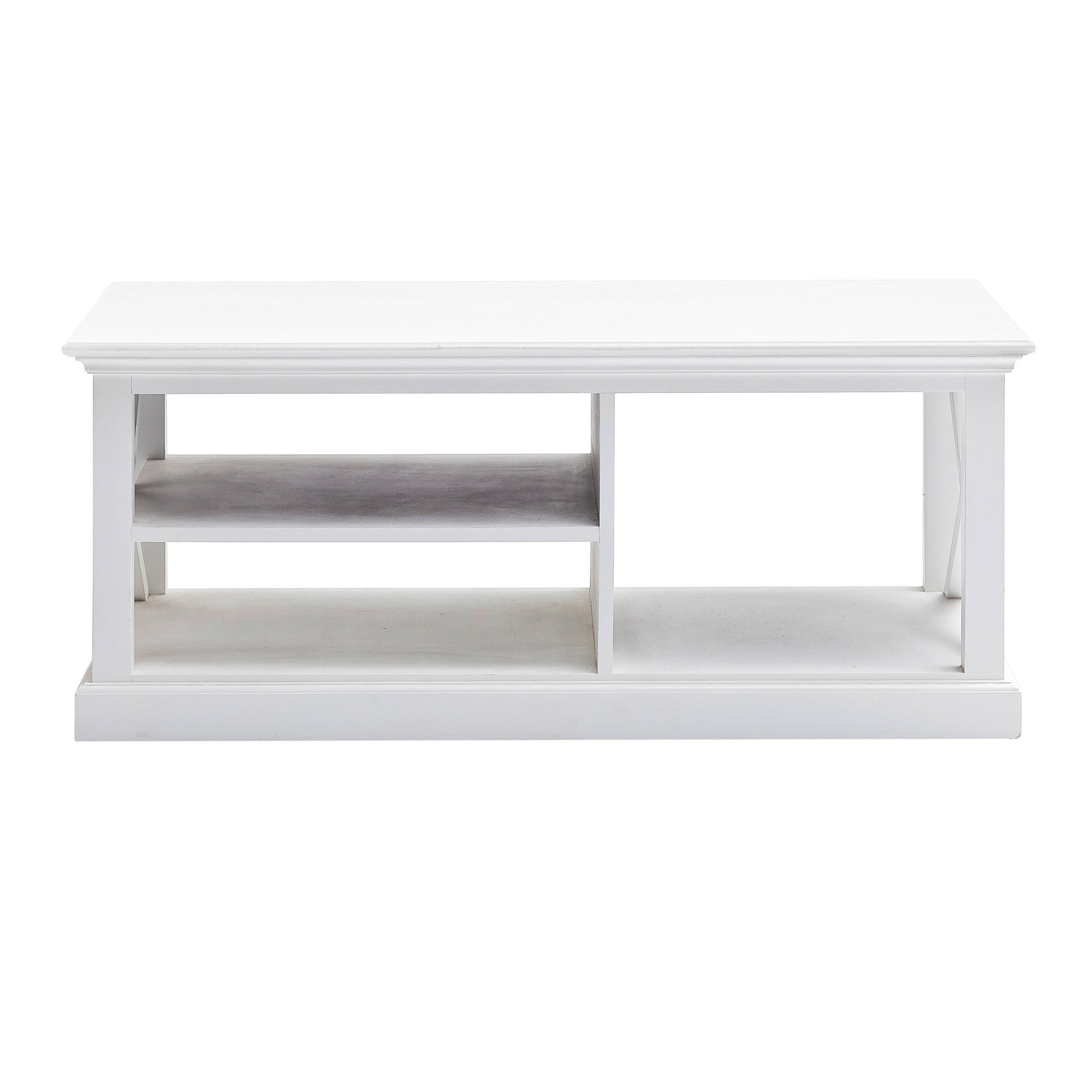 47" White Solid Wood And Solid And Manufactured Wood Coffee Table With Three Shelves - Homeroots