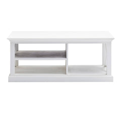 47" White Solid Wood And Solid And Manufactured Wood Coffee Table With Three Shelves - Homeroots
