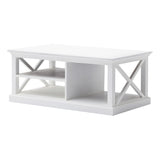 47" White Solid Wood And Solid And Manufactured Wood Coffee Table With Three Shelves - Homeroots