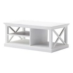 47" White Solid Wood And Solid And Manufactured Wood Coffee Table With Three Shelves - Homeroots