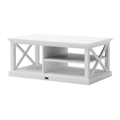 47" White Solid Wood And Solid And Manufactured Wood Coffee Table With Three Shelves - Homeroots
