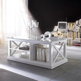 47" White Solid Wood And Solid And Manufactured Wood Coffee Table With Three Shelves - Homeroots