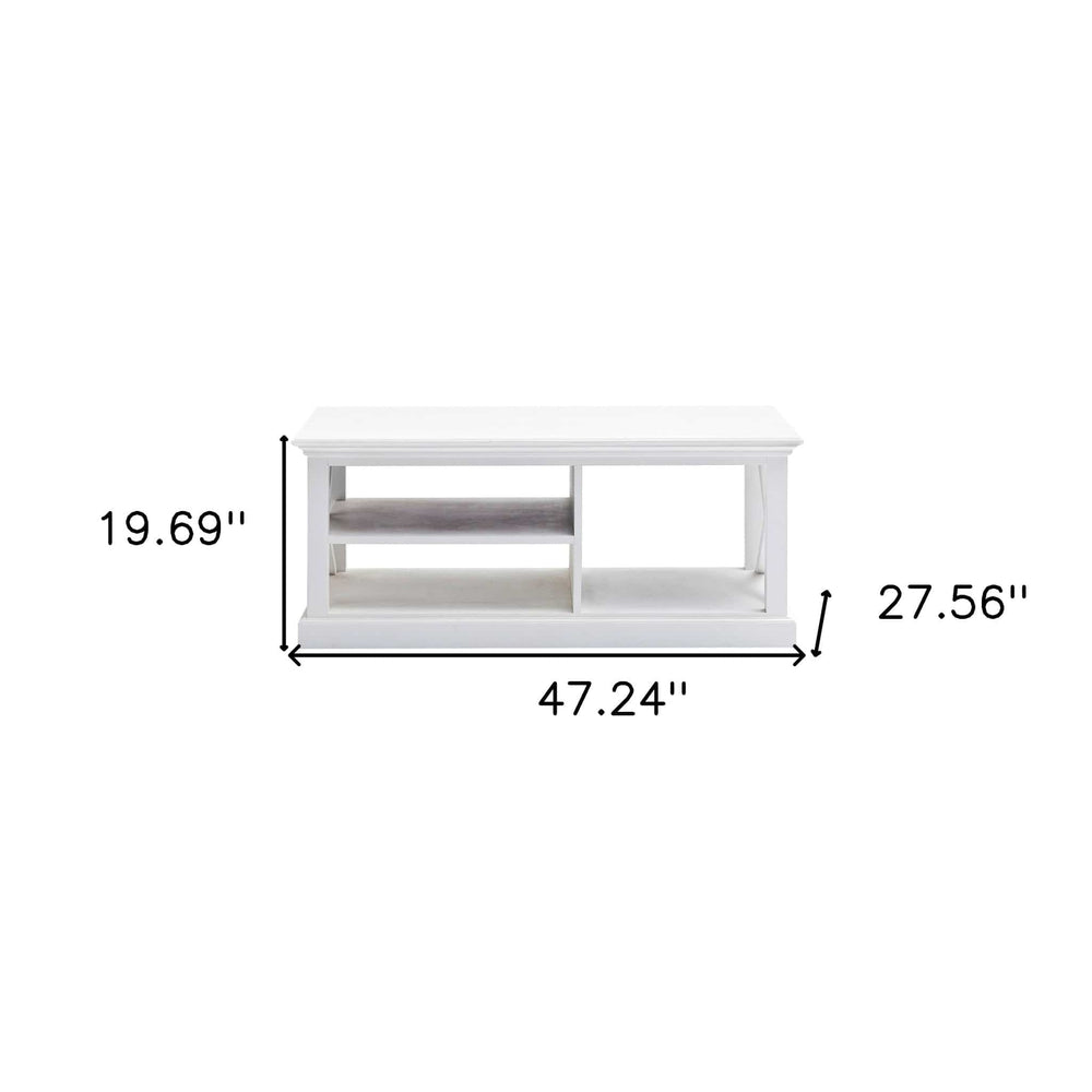 47" White Solid Wood And Solid And Manufactured Wood Coffee Table With Three Shelves - Homeroots