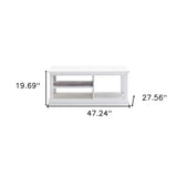 47" White Solid Wood And Solid And Manufactured Wood Coffee Table With Three Shelves - Homeroots