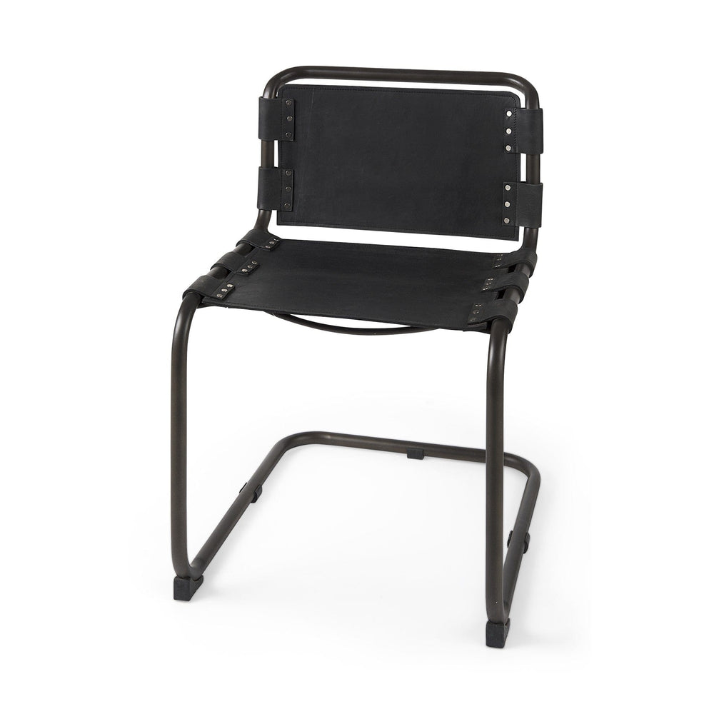 Black Leather Metal Open Back Dining Side Chair - Homeroots