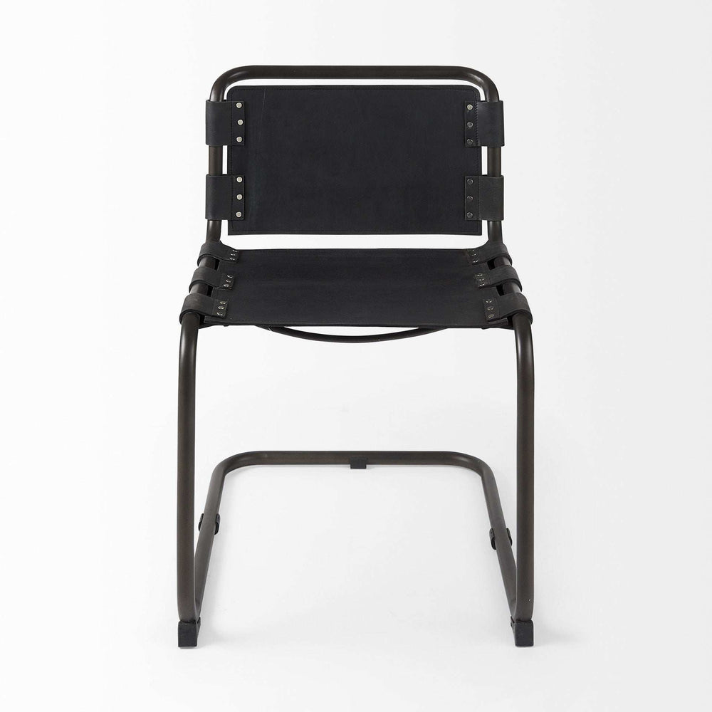 Black Leather Metal Open Back Dining Side Chair - Homeroots - Flyclothing LLC