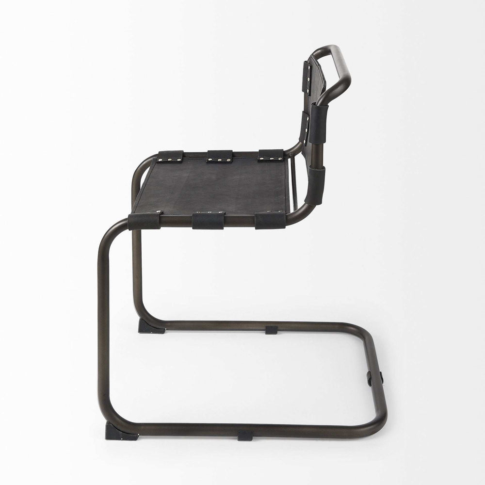 Black Leather Metal Open Back Dining Side Chair - Homeroots - Flyclothing LLC