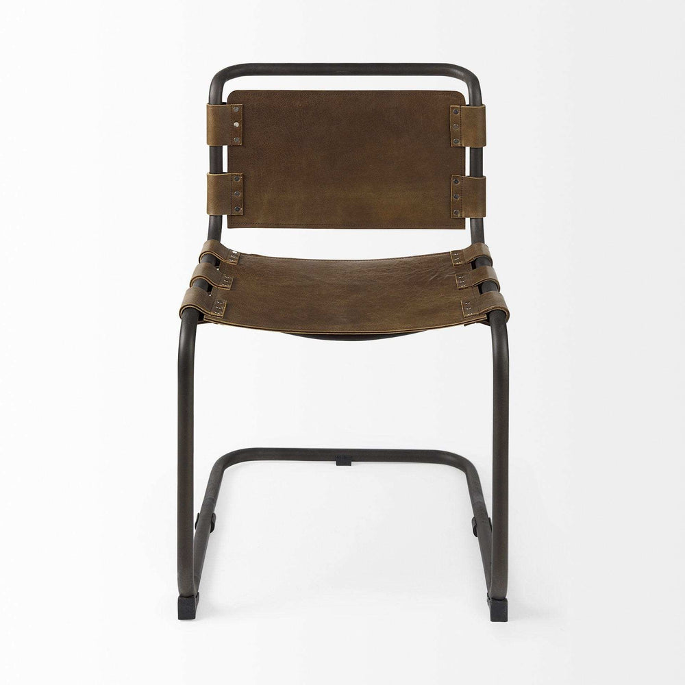 Brown And Black Leather Metal Open Back Dining Side Chair - Homeroots - Flyclothing LLC