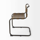 Brown And Black Leather Metal Open Back Dining Side Chair - Homeroots - Flyclothing LLC