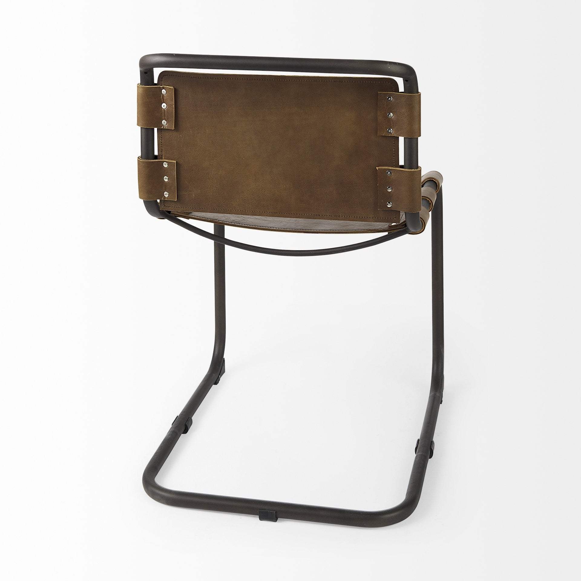 Brown And Black Leather Metal Open Back Dining Side Chair - Homeroots - Flyclothing LLC