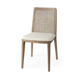 Set Of Two Cream And Brown Upholstered Fabric Cross Back Side Chairs - Homeroots