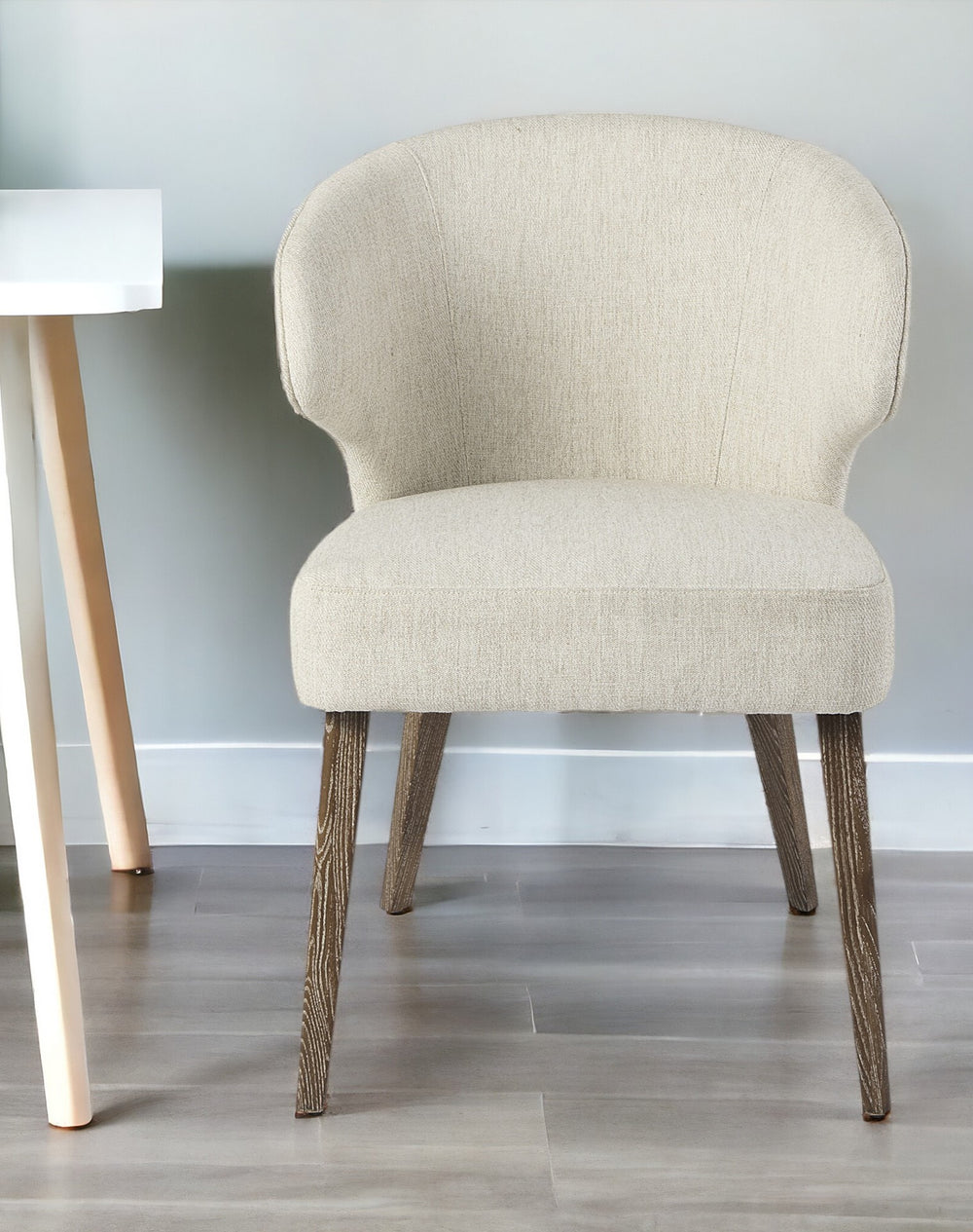 Ivory and Brown Mid Century Wingback Dining Chair - Homeroots