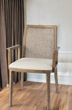 Light Natural and Cream Uholstery and Cane Dining Armchair - Homeroots