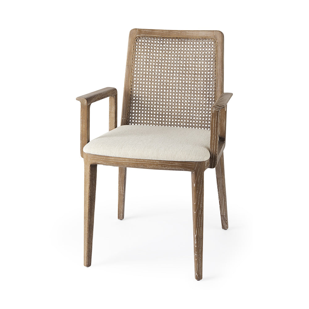 Light Natural and Cream Uholstery and Cane Dining Armchair - Homeroots