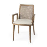 Light Natural and Cream Uholstery and Cane Dining Armchair - Homeroots