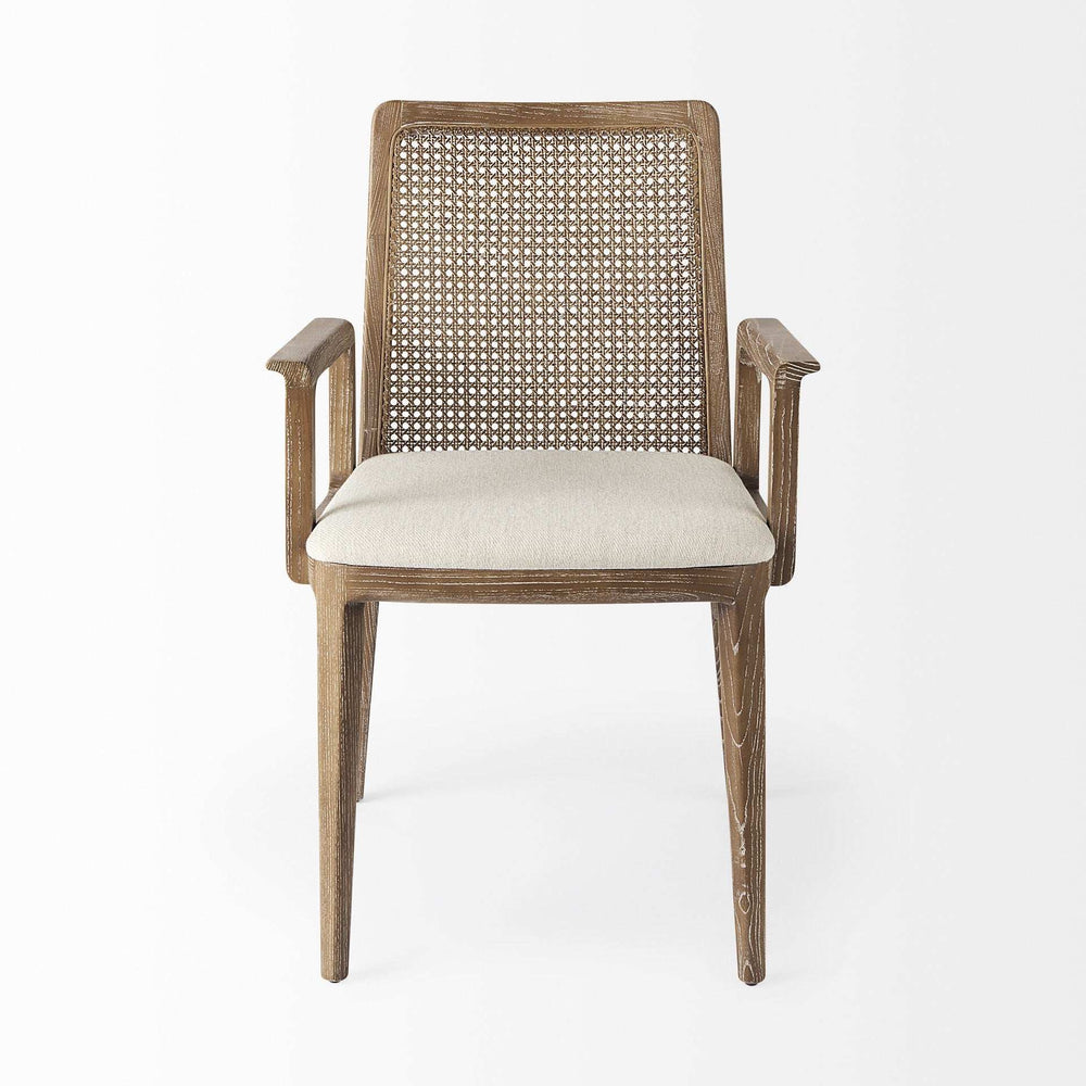Light Natural and Cream Uholstery and Cane Dining Armchair - Homeroots - Flyclothing LLC